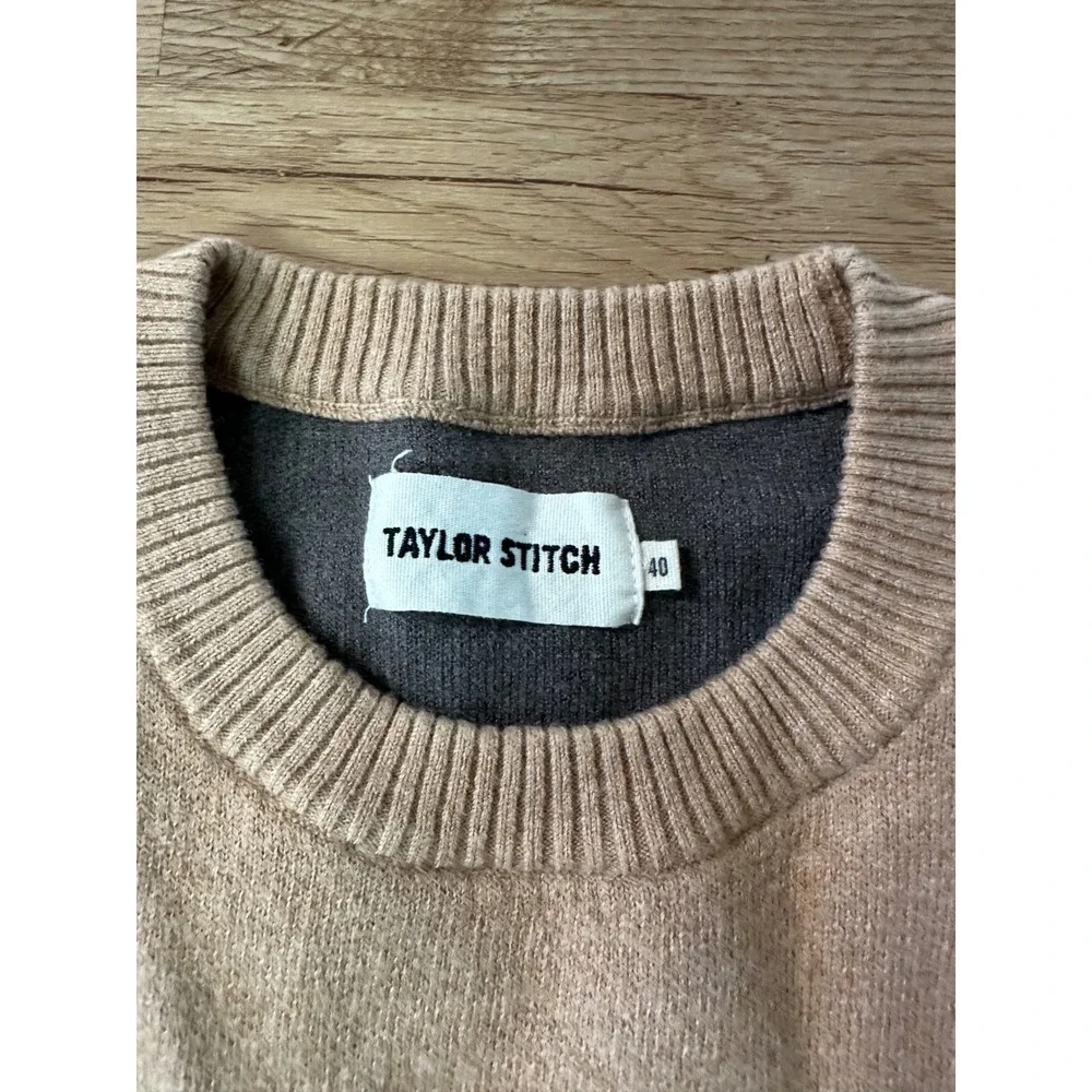 Taylor Stitch Sweater Mens 40 Medium Tan Wool Blend Crewneck Knit Pullover